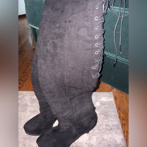 EUC - Two Lips Black Faux Suede Lace-Up Over-the-Knee Boots - No Call Outs - Picture 8 of 16